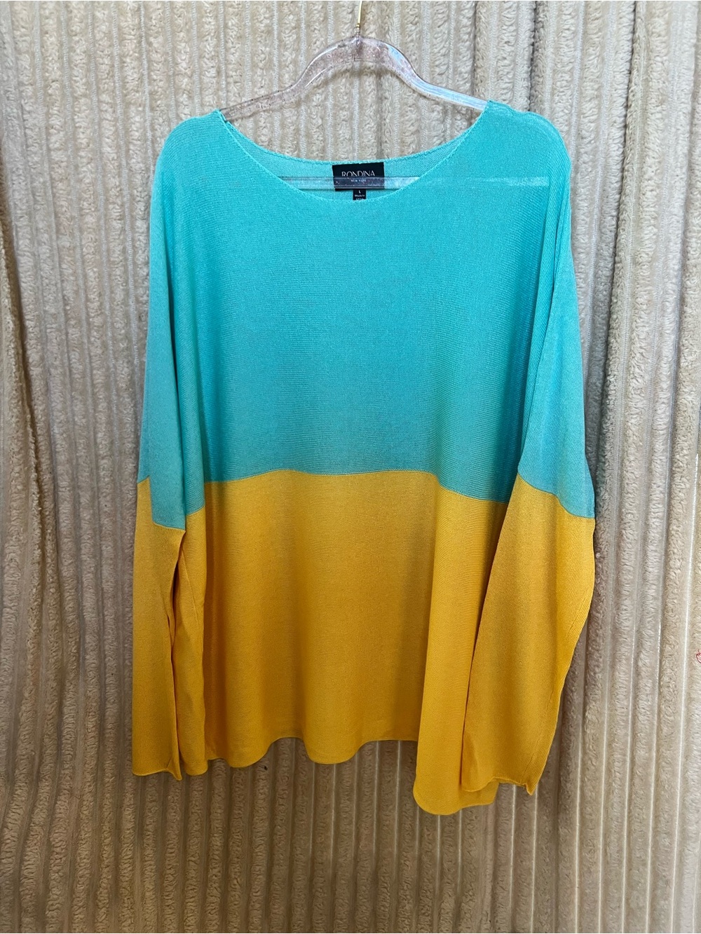 Colorblock Scoop Neck Sweater - Turquoise & Mustard